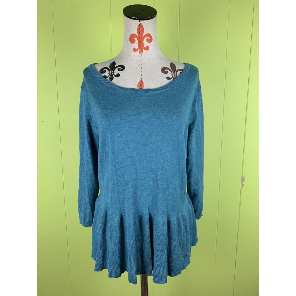 Time & Tru Women's Knit Babydoll Pullover Dress Cool Water XXL (20) 3/4 Sleeve